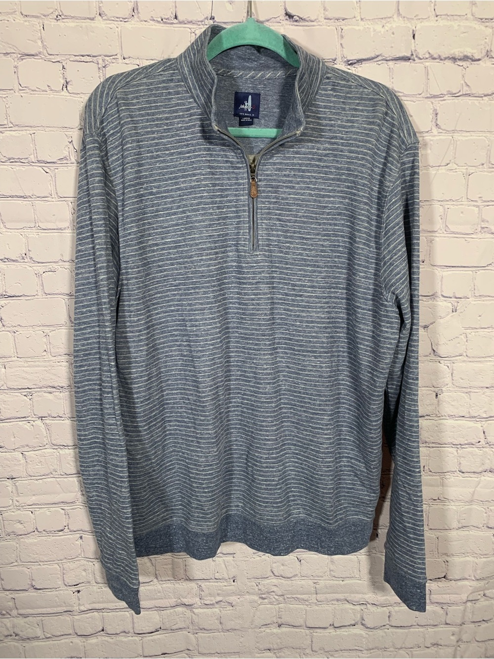 Johnnie-O Mens Skies Striped 1/4 Zip Pullover Blue Size L Casual Preppy Business
